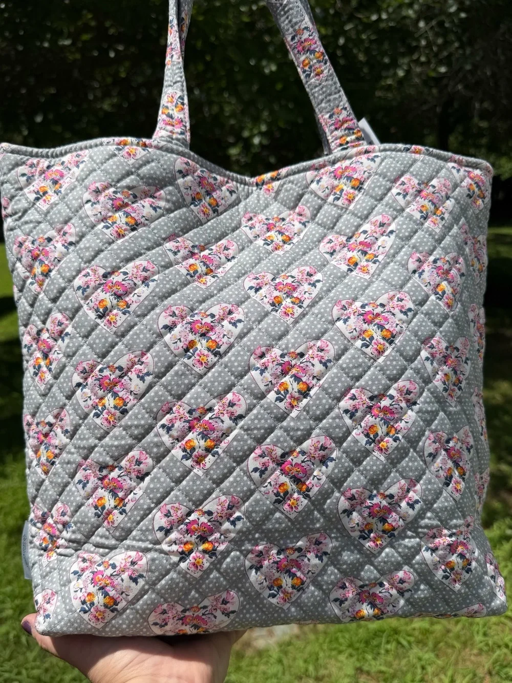 Vera Bradley Quilted Tote Mon Amour Gray Hearts NWT